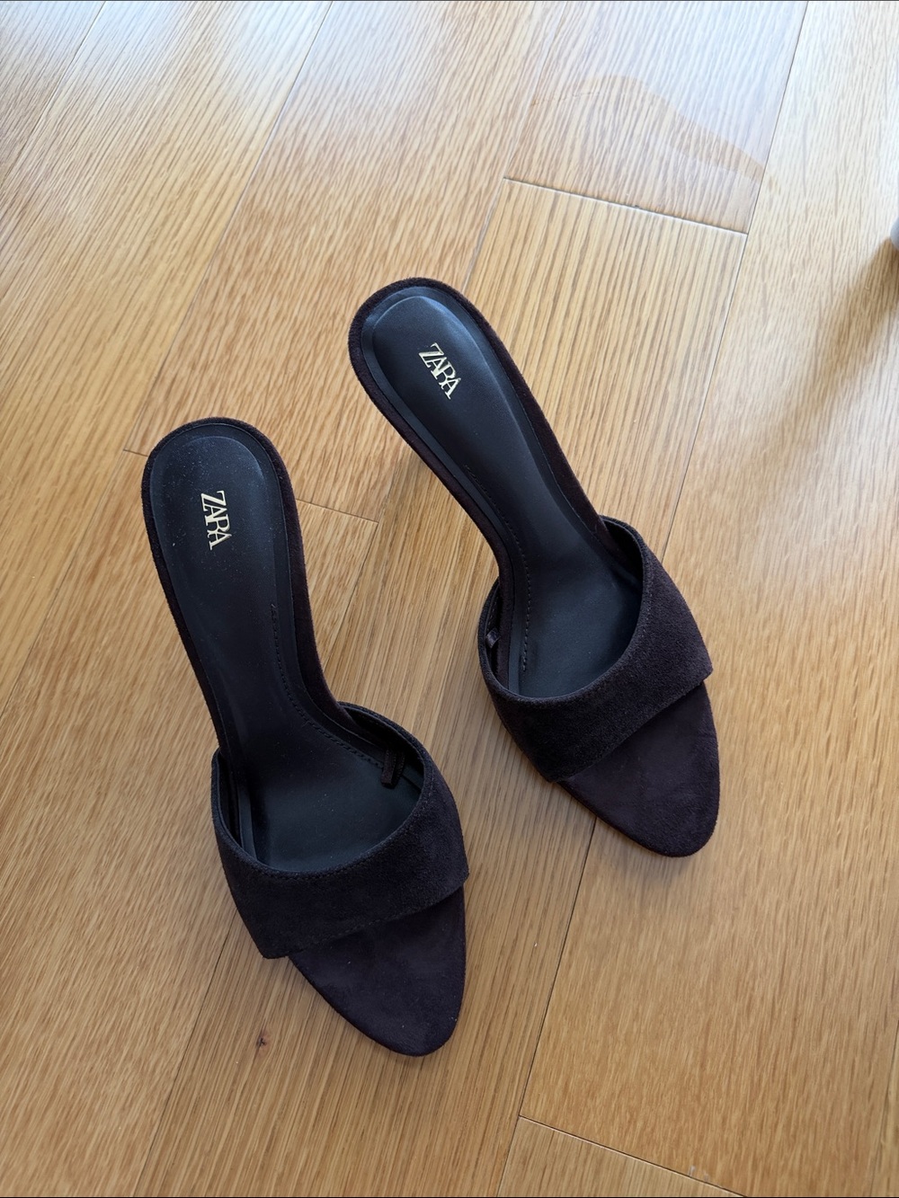 ZARA Dark Brown Suede Pointed Slide Mules